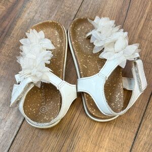 Laura Ashley White Floral Girls Sandals with Layered Flower Accent